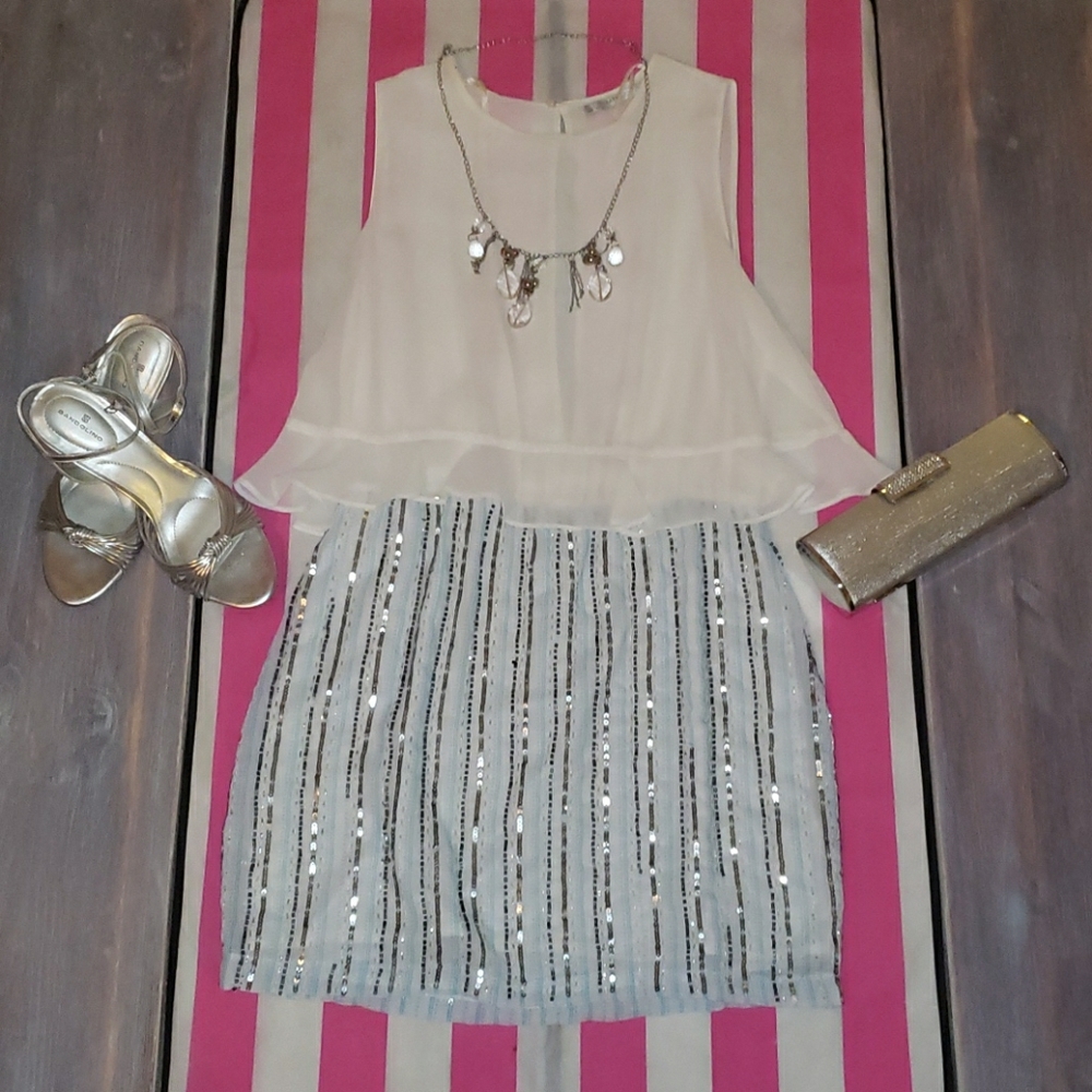 Zara Trafaluc beaded skirt sheer tank party dress
